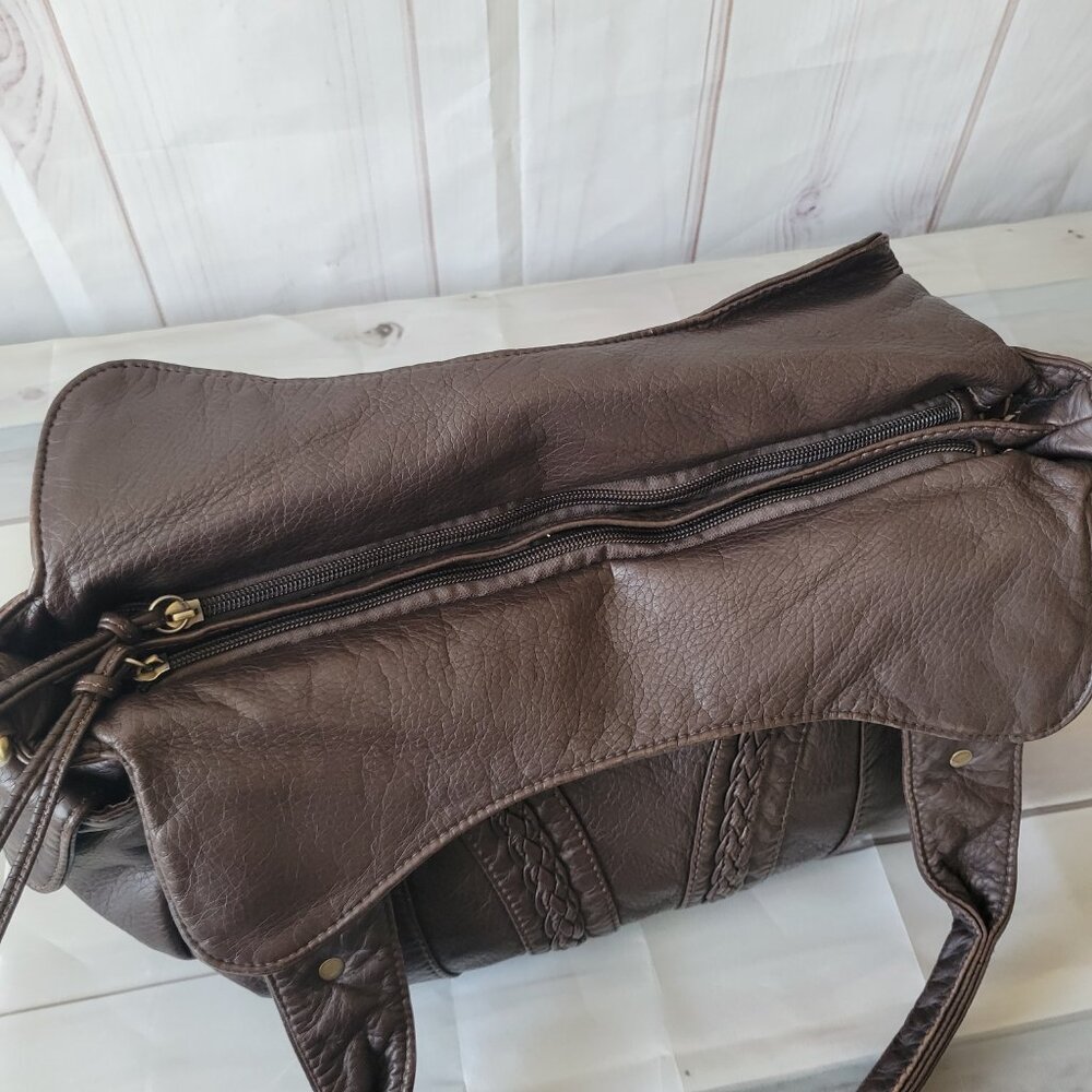 Montana West Braided Vegan Leather Concealed Carry Shoulder Hobo Bag Purse Brown - Picture 7 of 13